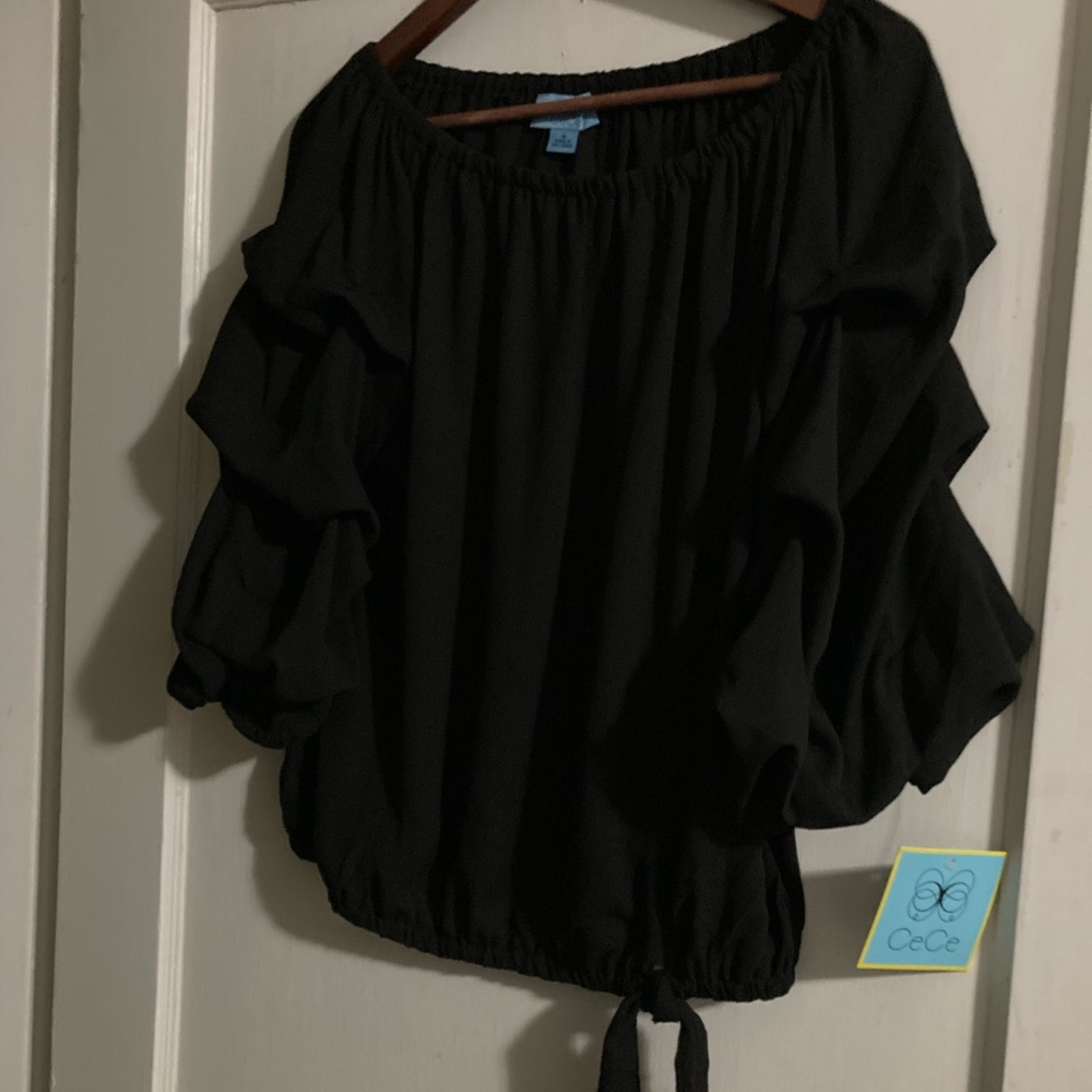 CeCe NWT medium Black Blouse with 3/4 sleeves and sash detail